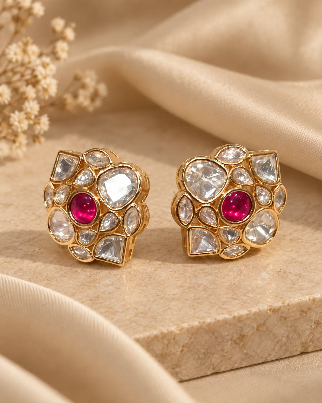 Ruby Mosaic Kundan Stud Earrings