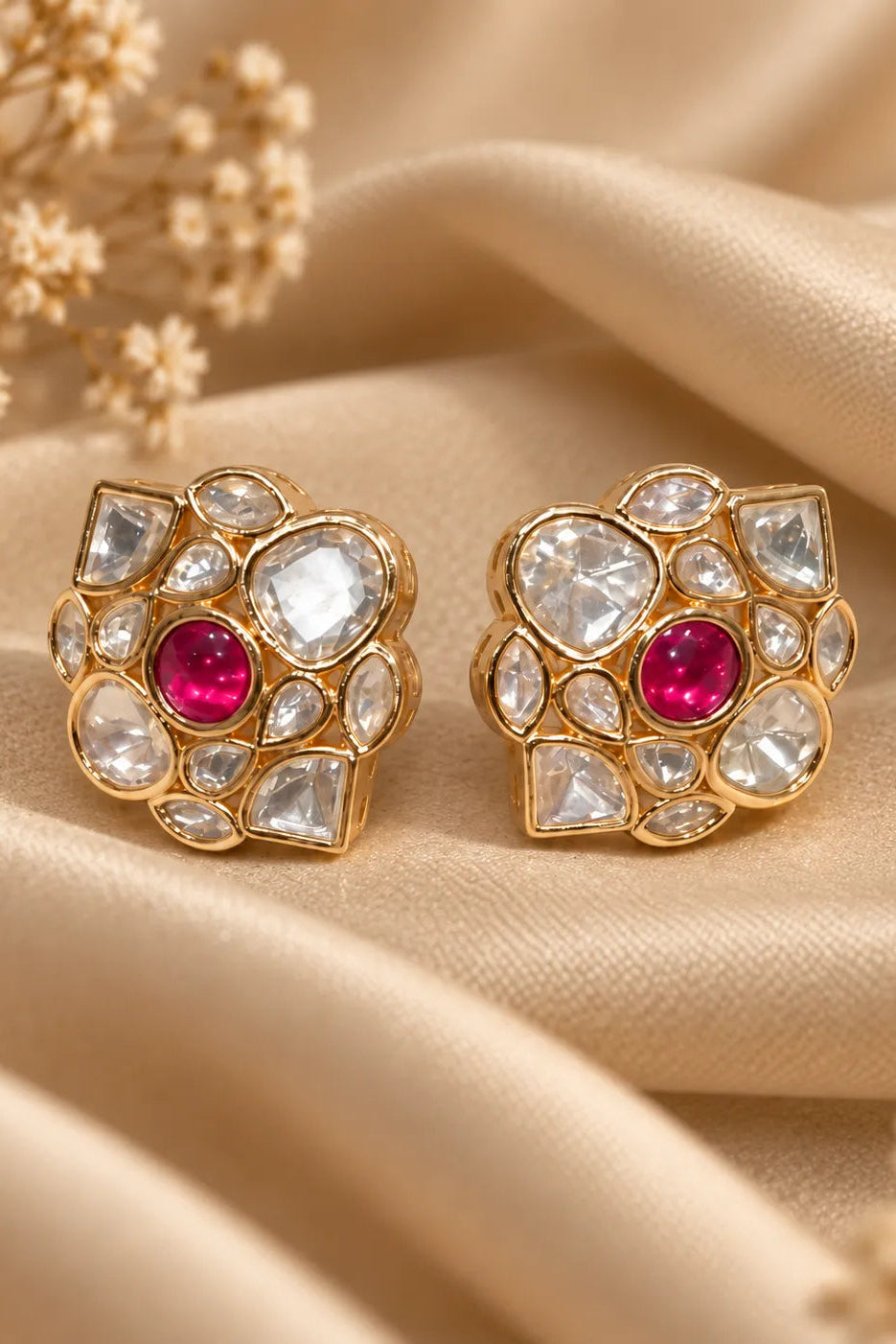 Ruby Mosaic Kundan Stud Earrings