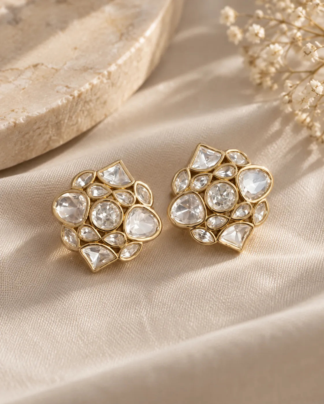 Cluster Crest Stone Stud Earrings