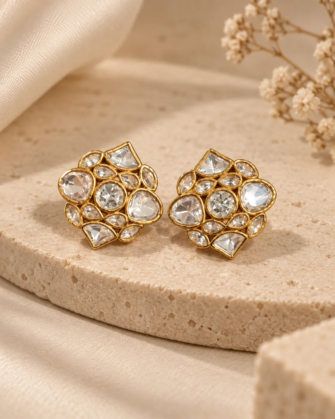 Cluster Crest Stone Stud Earrings