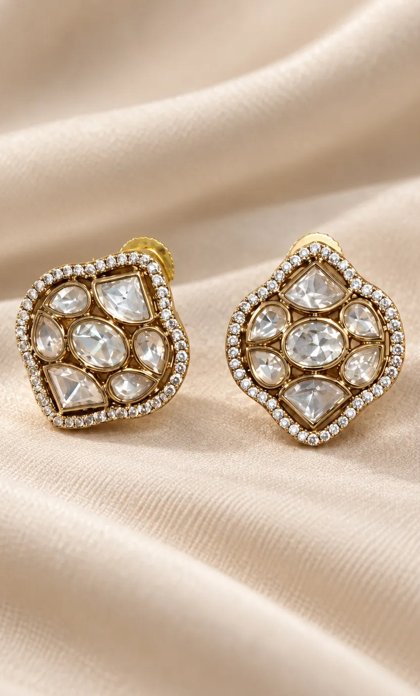 Lock Crest Stone Stud Earrings