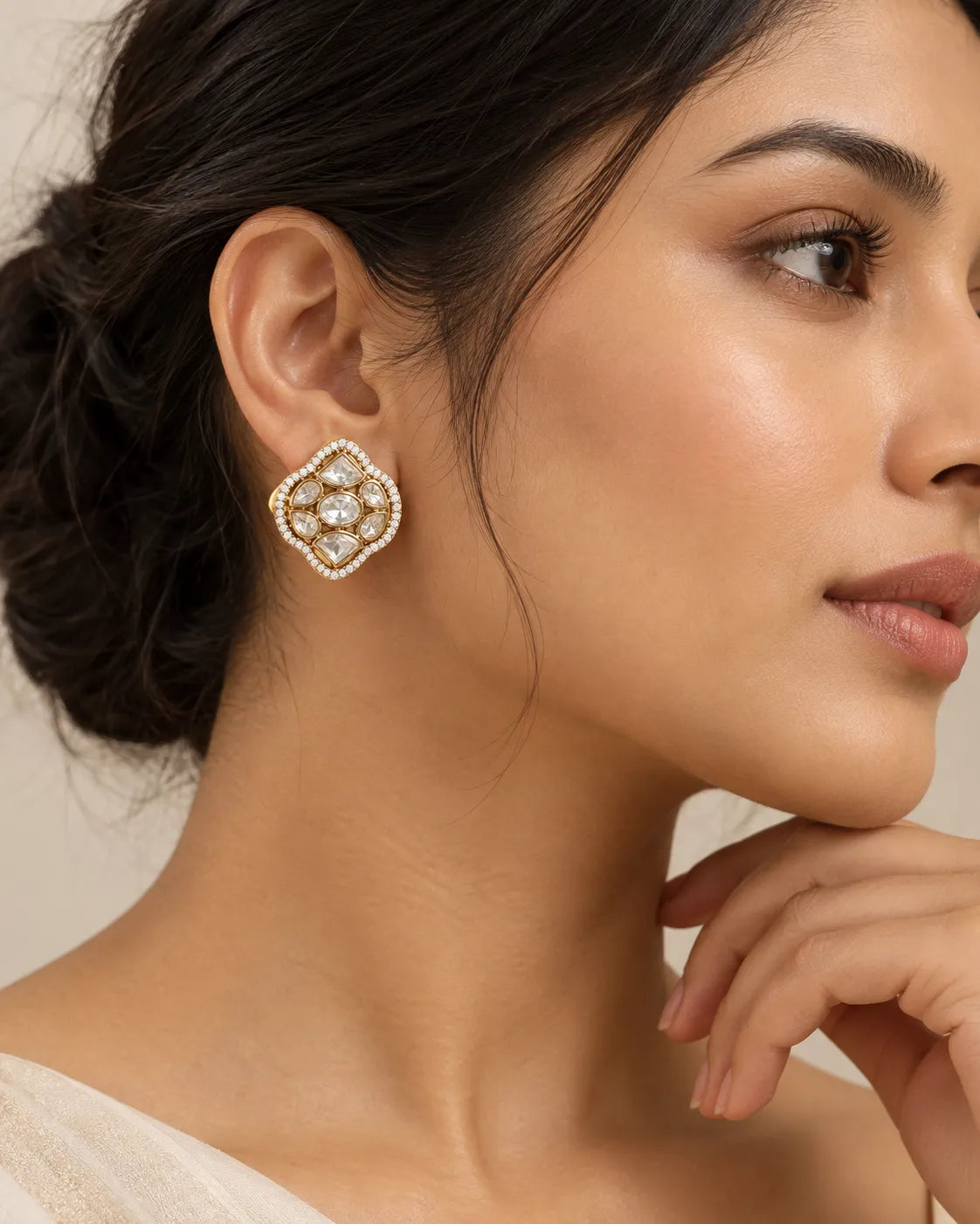 Lock Crest Stone Stud Earrings
