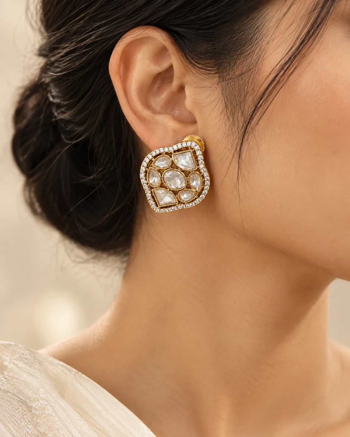 Lock Crest Stone Stud Earrings