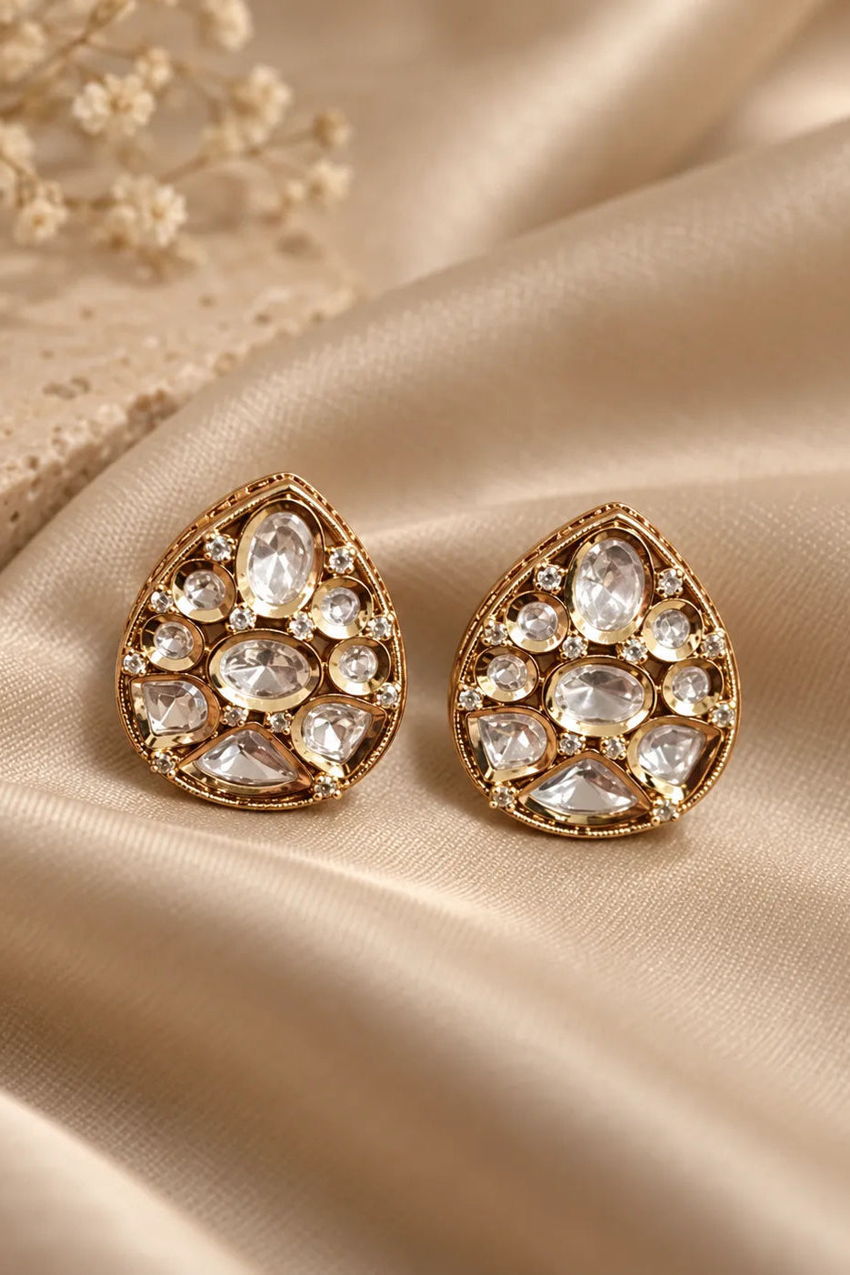 Teardrop Mosaic Clear-Stone Stud Earrings