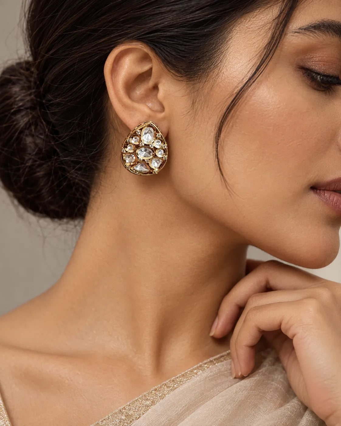 Teardrop Mosaic Clear-Stone Stud Earrings