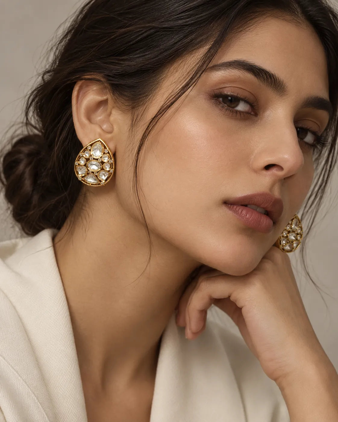 Teardrop Mosaic Clear-Stone Stud Earrings