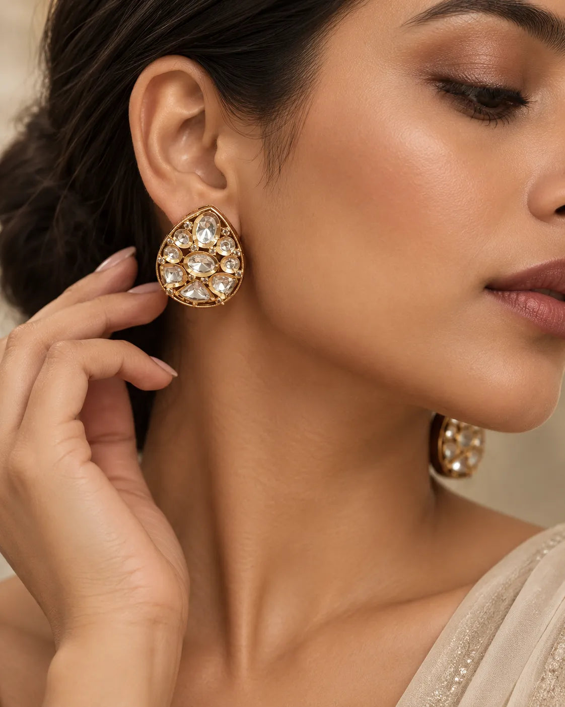 Teardrop Mosaic Clear-Stone Stud Earrings