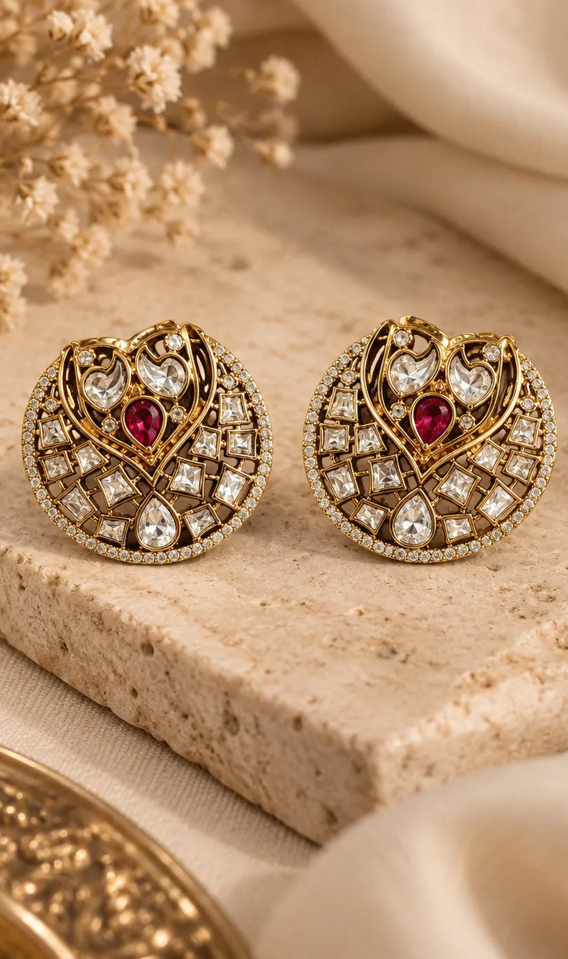 Chaand Jaal Ruby Statement Stud Earrings