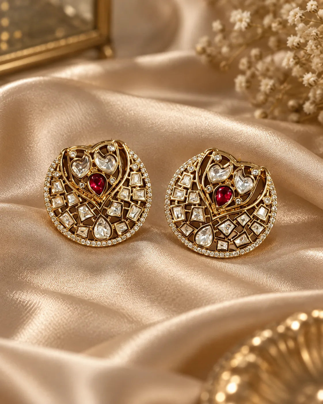 Chaand Jaal Ruby Statement Stud Earrings