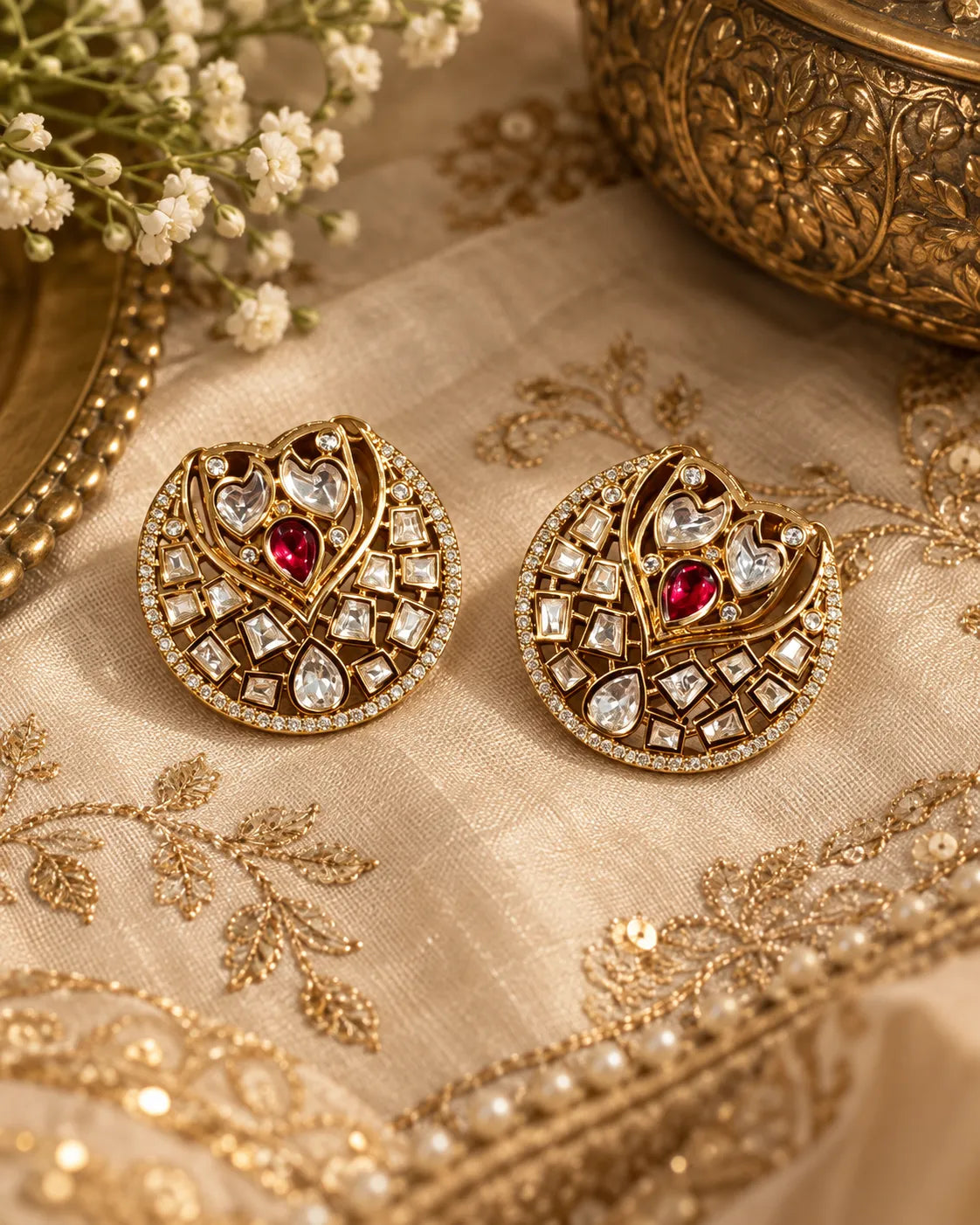 Chaand Jaal Ruby Statement Stud Earrings