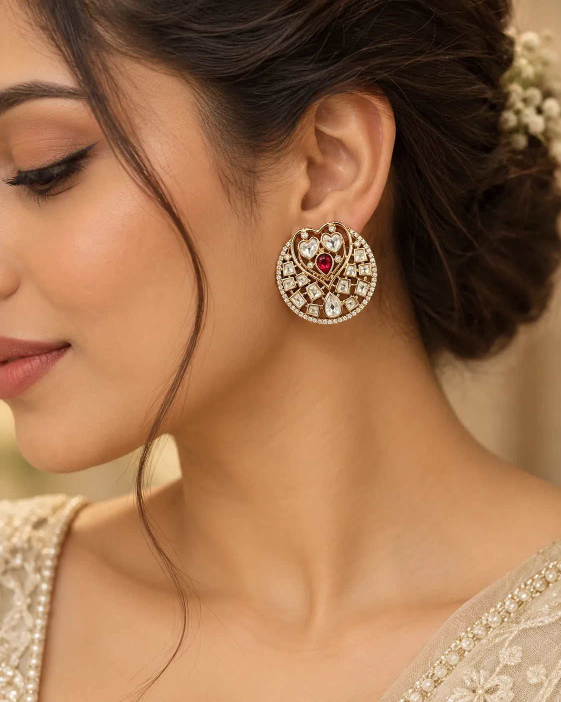 Chaand Jaal Ruby Statement Stud Earrings