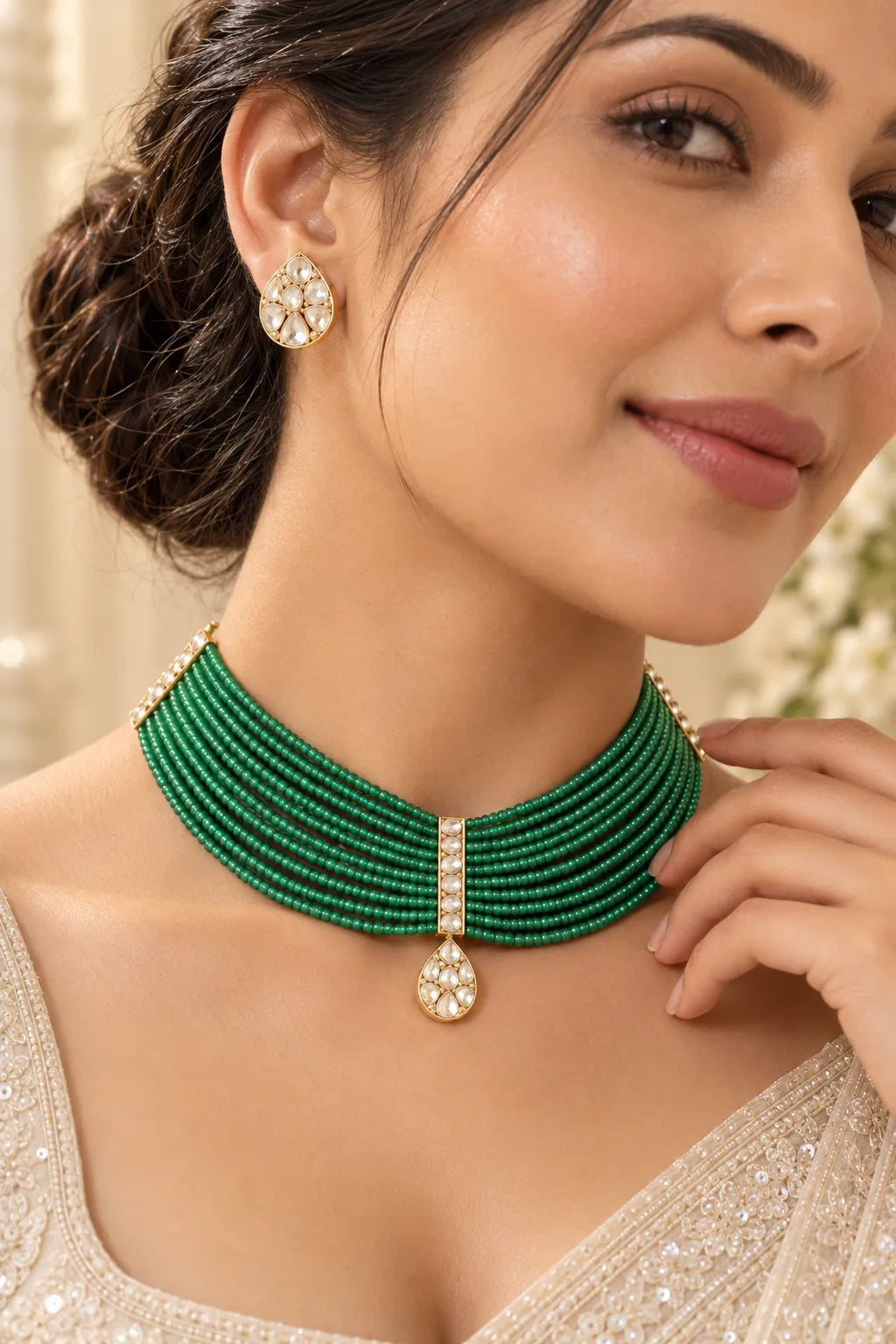Bottle Green tear drop Cascade Necklace