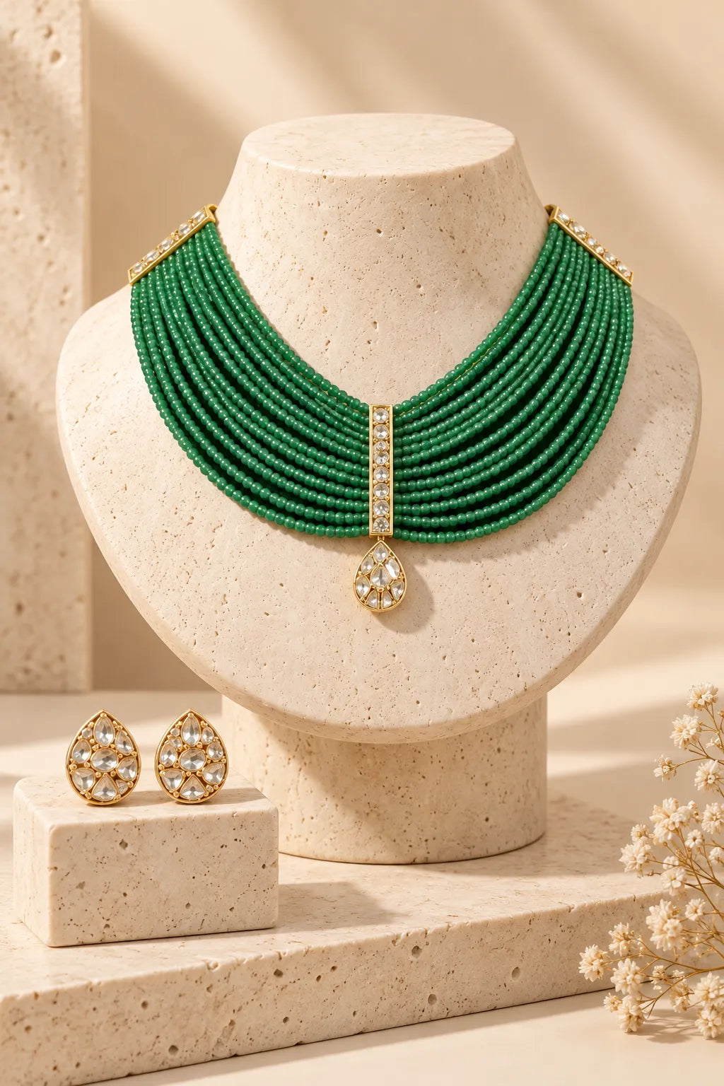 Bottle Green tear drop Cascade Necklace