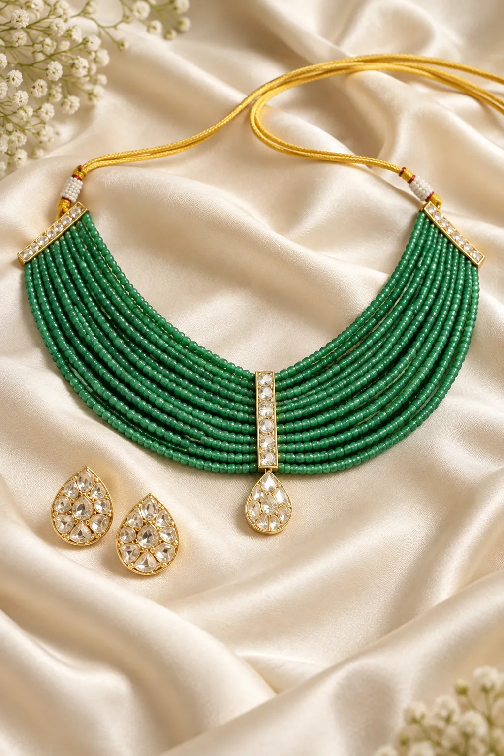 Bottle Green tear drop Cascade Necklace