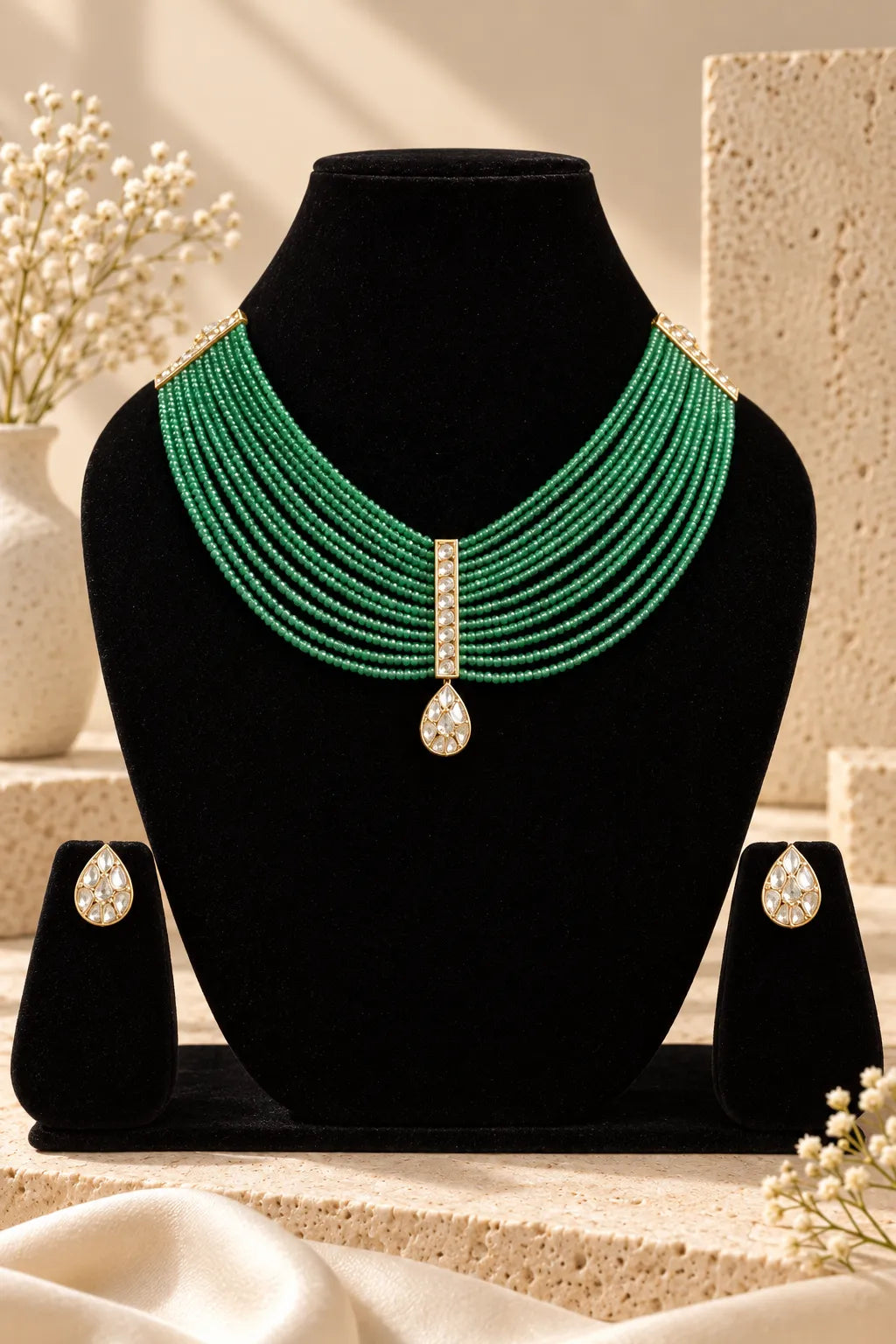 Bottle Green tear drop Cascade Necklace