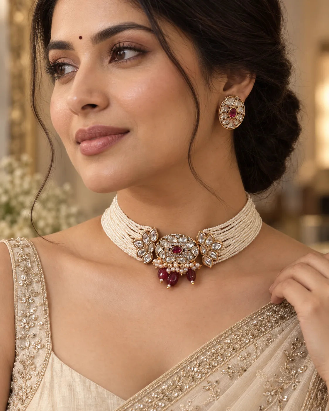 Noor Mahal Royal Ruby Pearl Choker