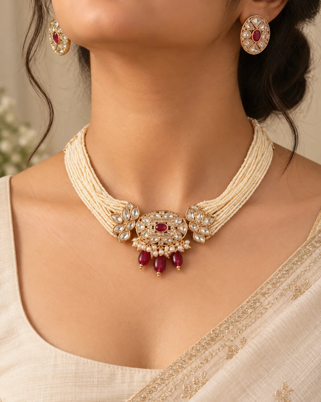 Noor Mahal Royal Ruby Pearl Choker