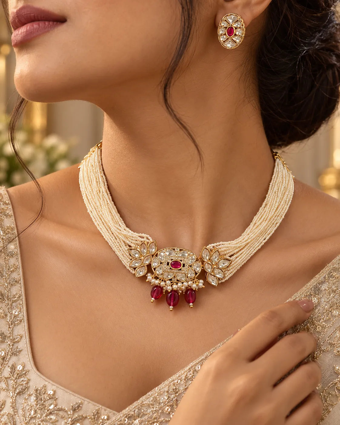 Noor Mahal Royal Ruby Pearl Choker