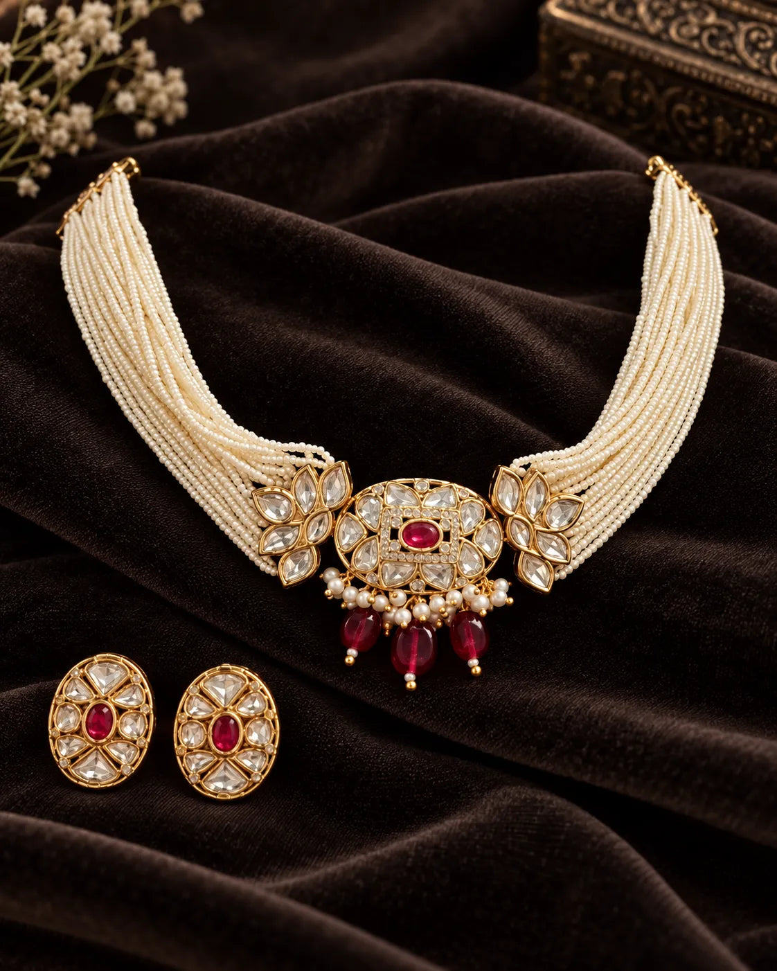 Noor Mahal Royal Ruby Pearl Choker
