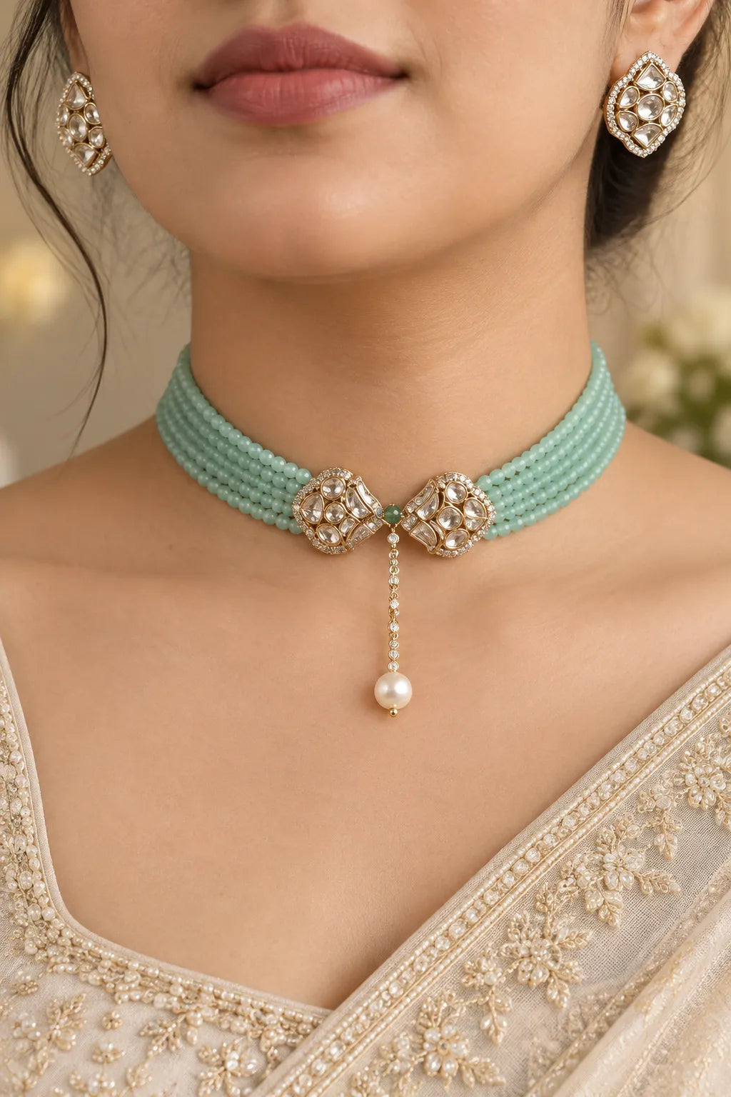 Pastel Mint Pearl Lock & Drop Choker