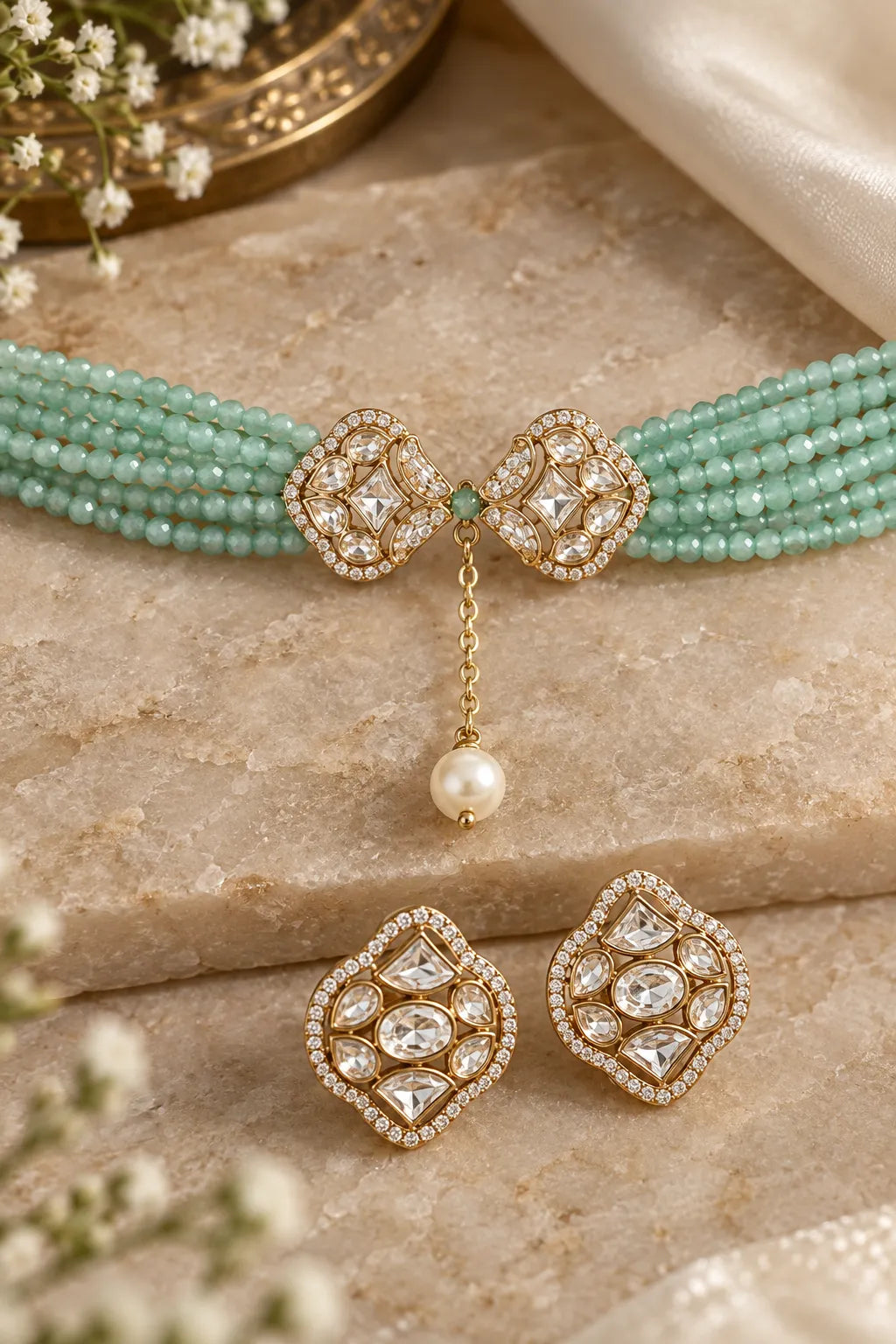 Pastel Mint Pearl Lock & Drop Choker