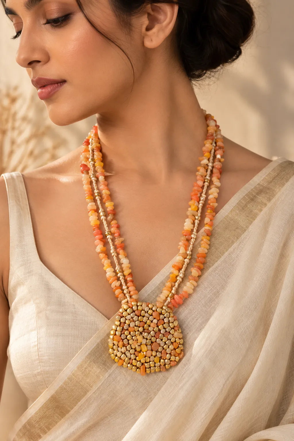 Cluster Mosaic Combo of 2 – Necklace & Kesari Bead Studs