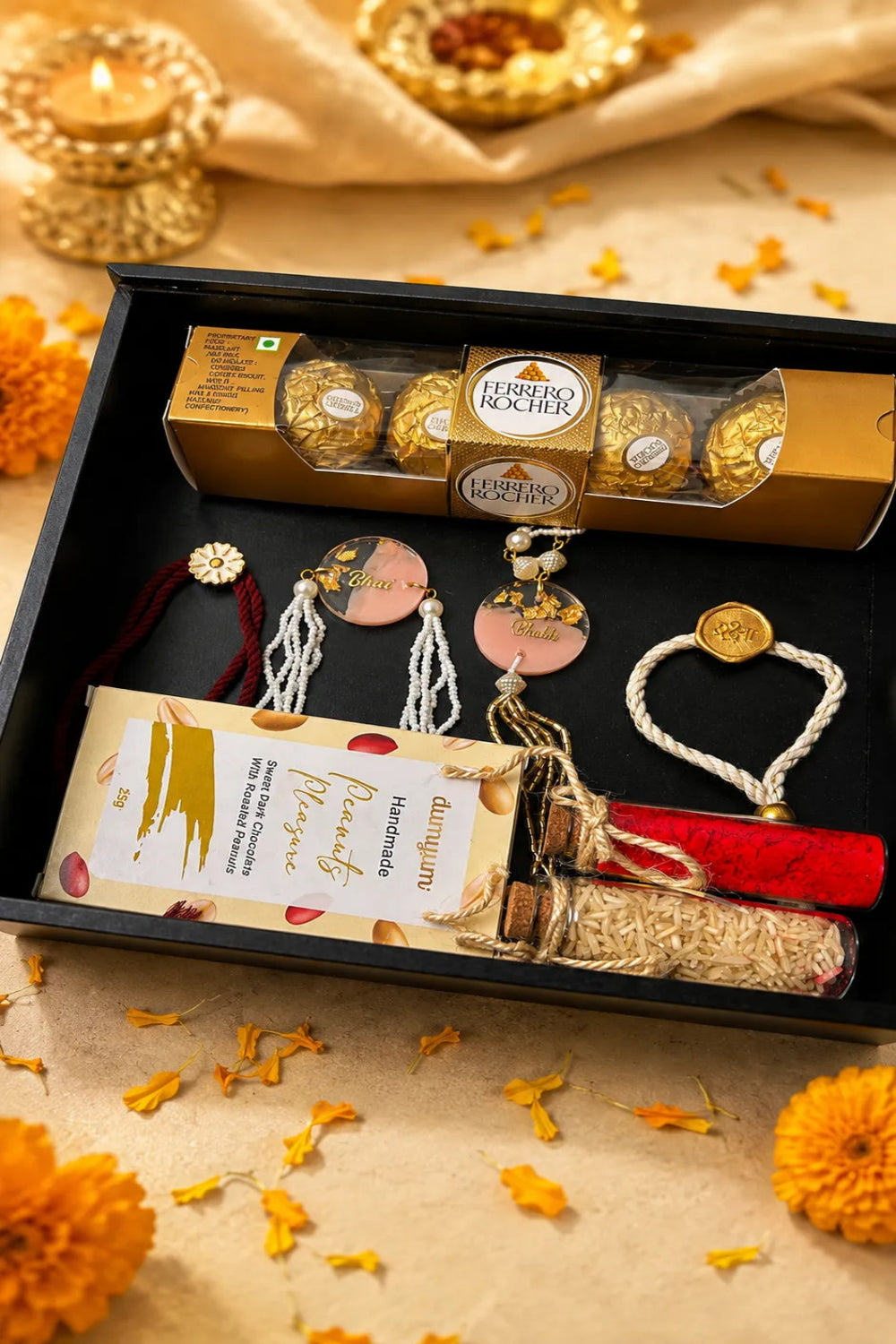 Dori, Dua & Mithaas- Rakhi Hamper of 8