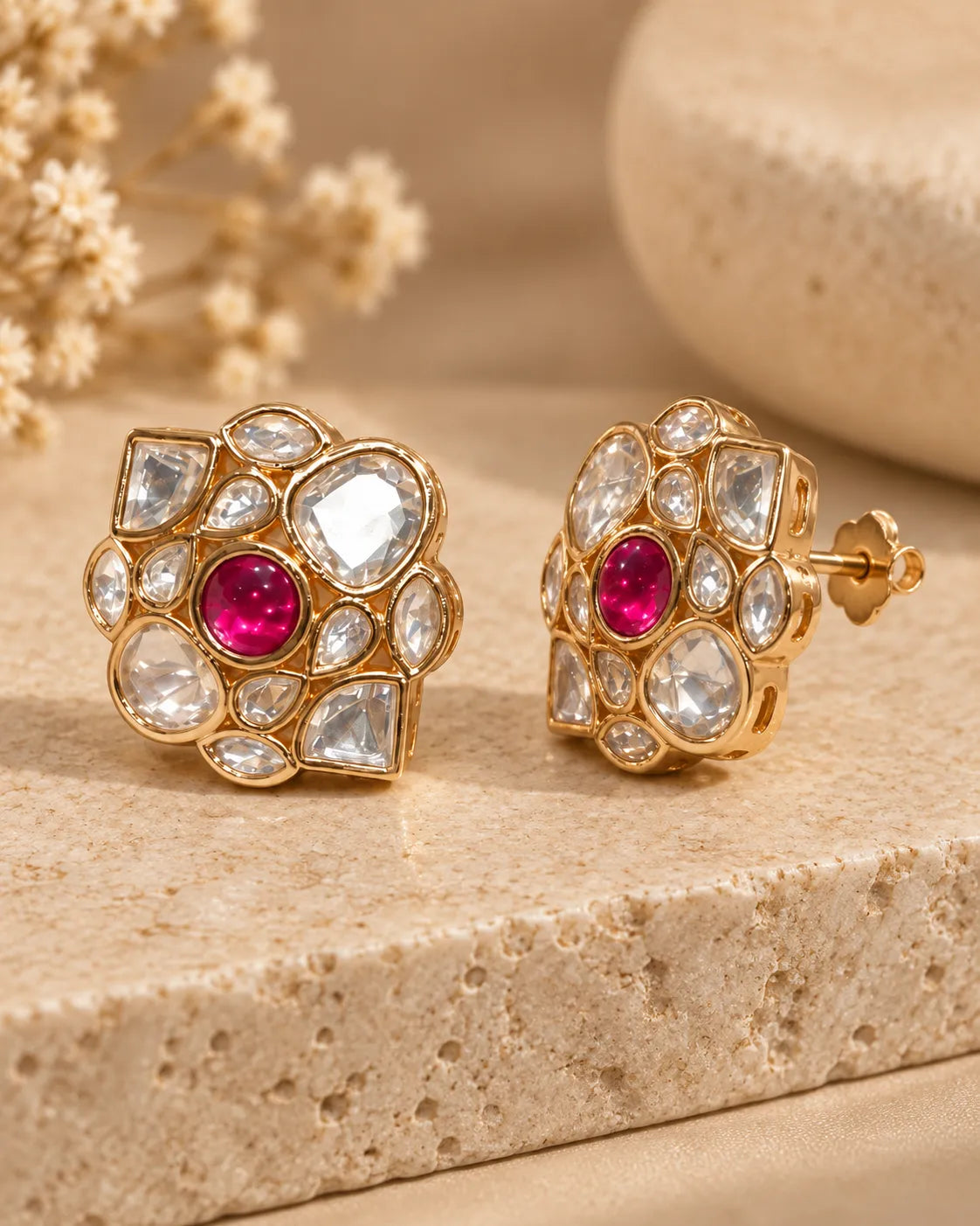 Ruby Mosaic Kundan Stud Earrings
