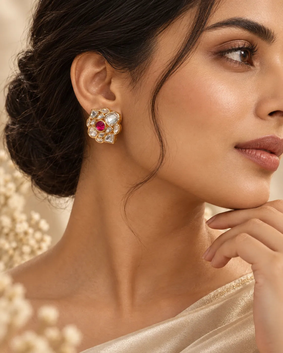 Ruby Mosaic Kundan Stud Earrings