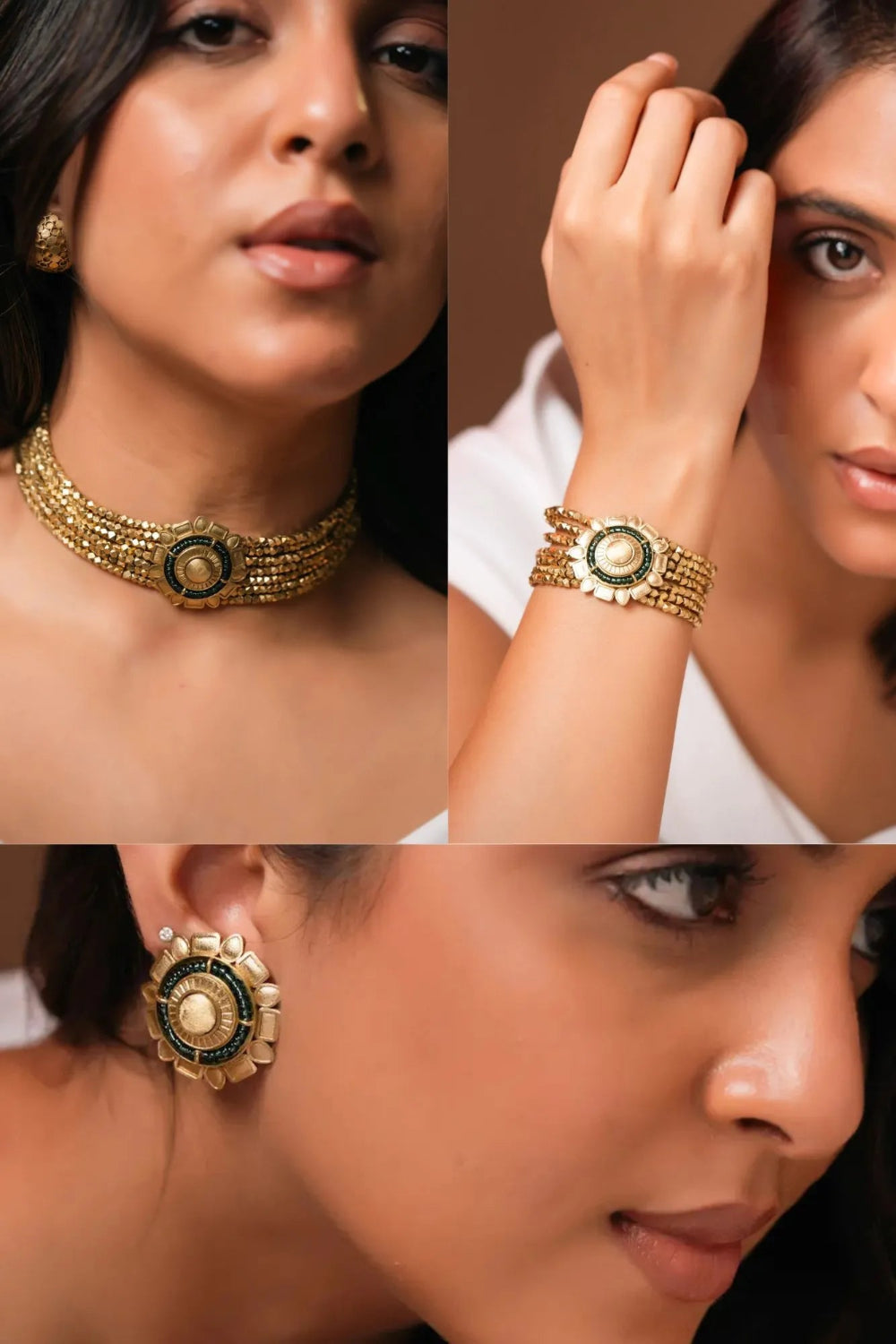 Sehr Choker, Earring Studs & Bracelet- Combo of 3