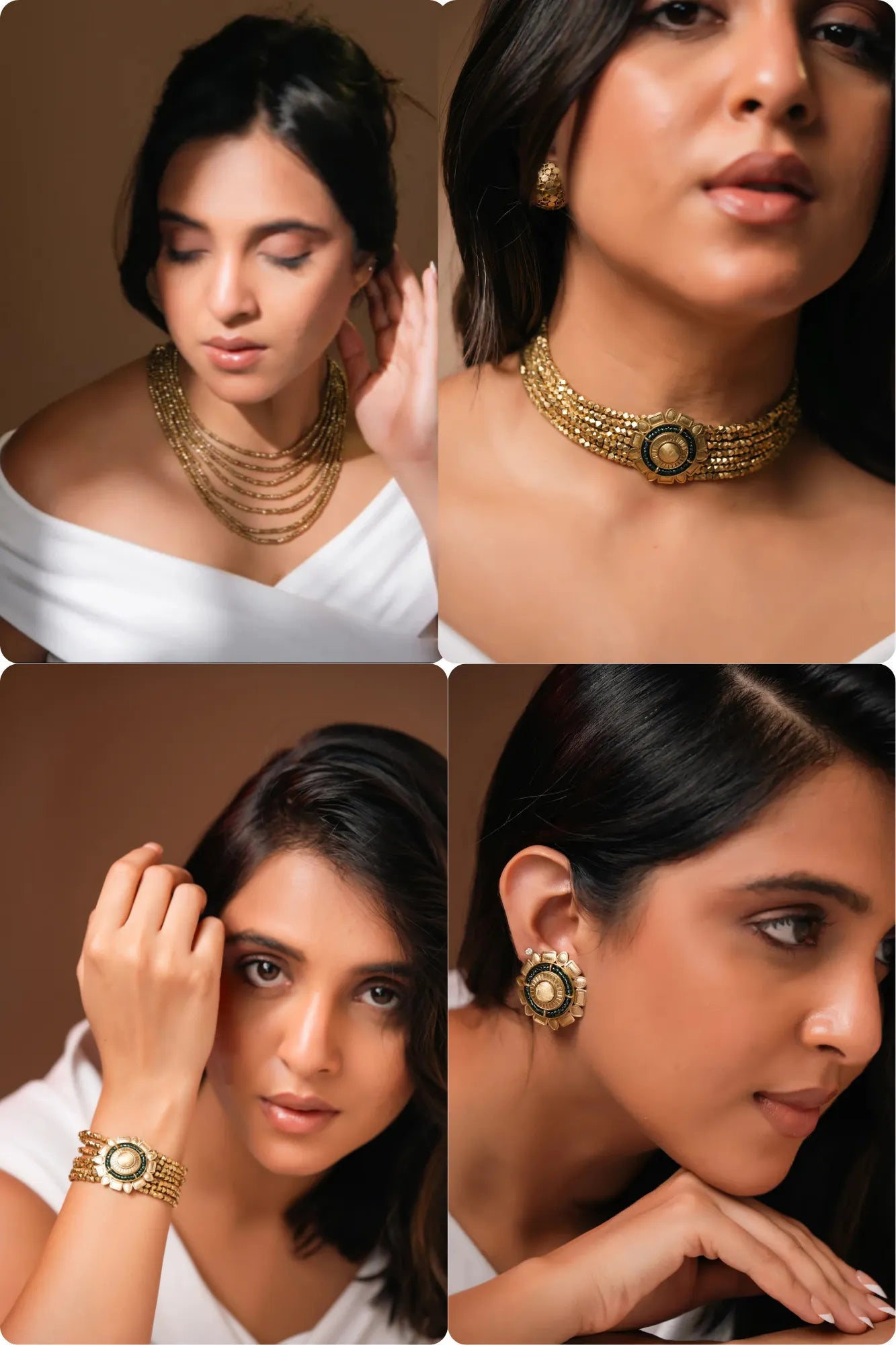 Ruhi & Sehr Combo of 4- 7 Layer Ruhi necklace, Sehr choker, Sehr Bracelet & Sehr Studs