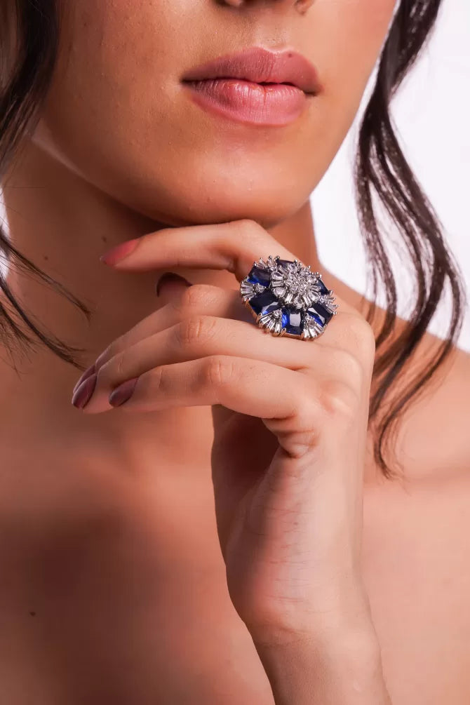 Blue Blossom Cubic Zirconia Ring