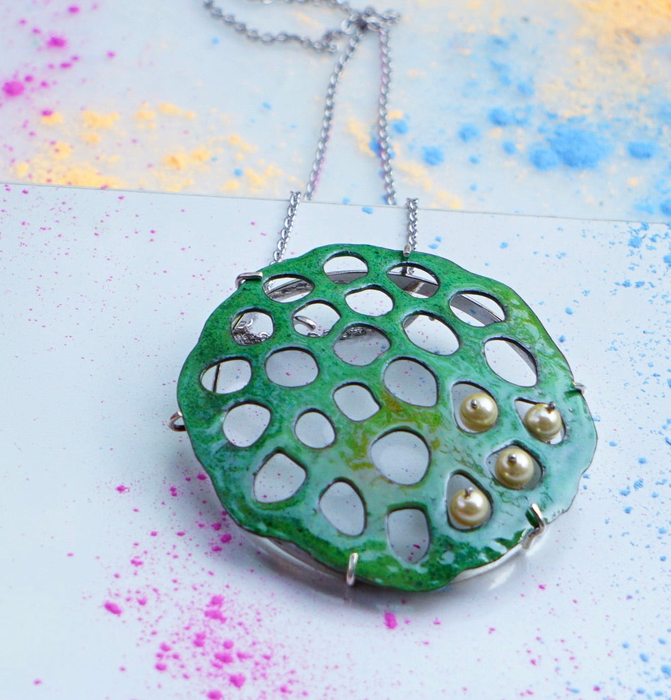 Lotus Pod Enamel Pendant