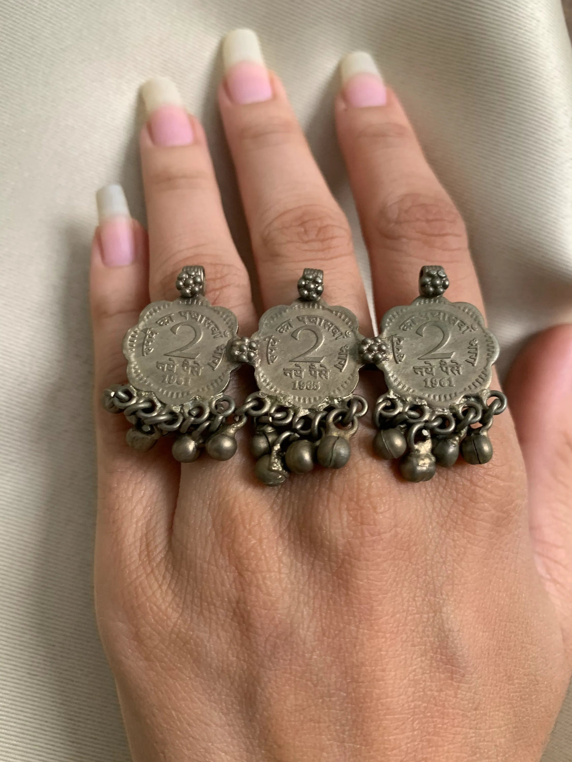 German Silver Teen 2 Paise Coin Finger Ring – Handcrafted Vintage Adjustable Ring