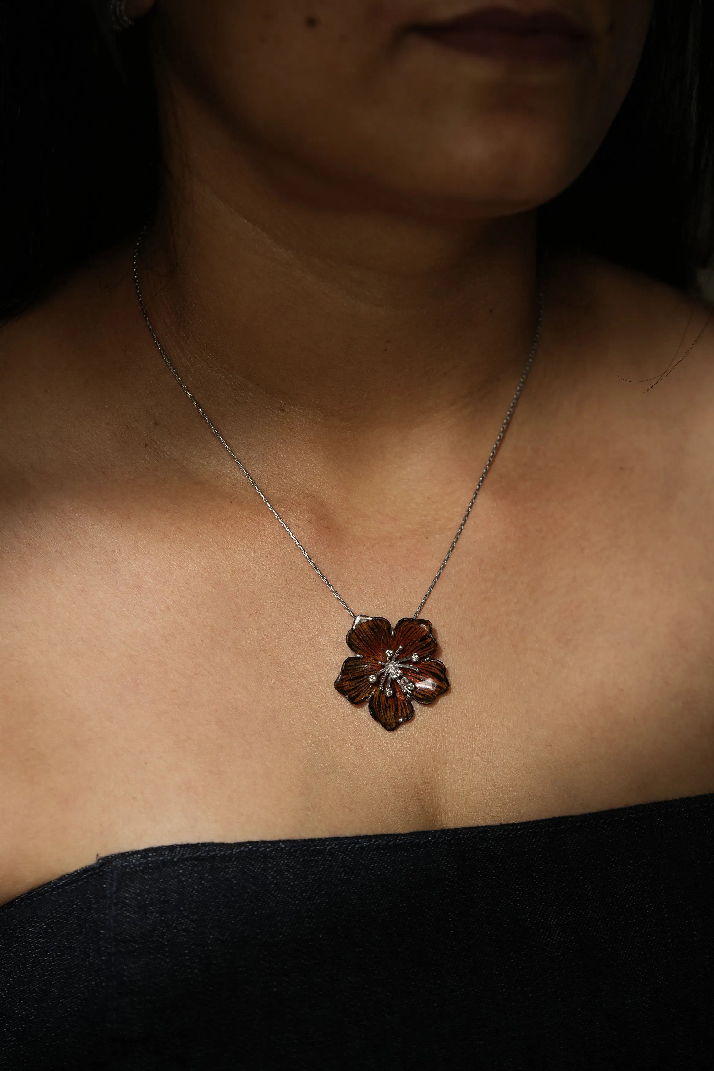 Salverform Brown Pendant with Chain