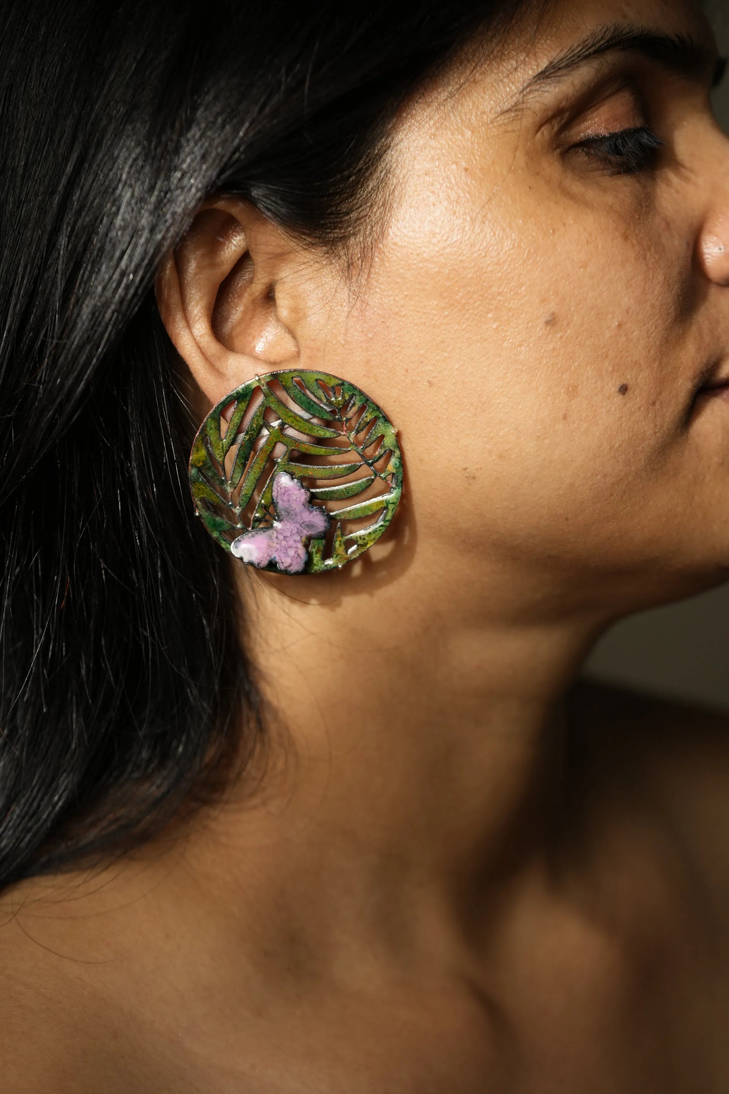 Button Leafy Earrings