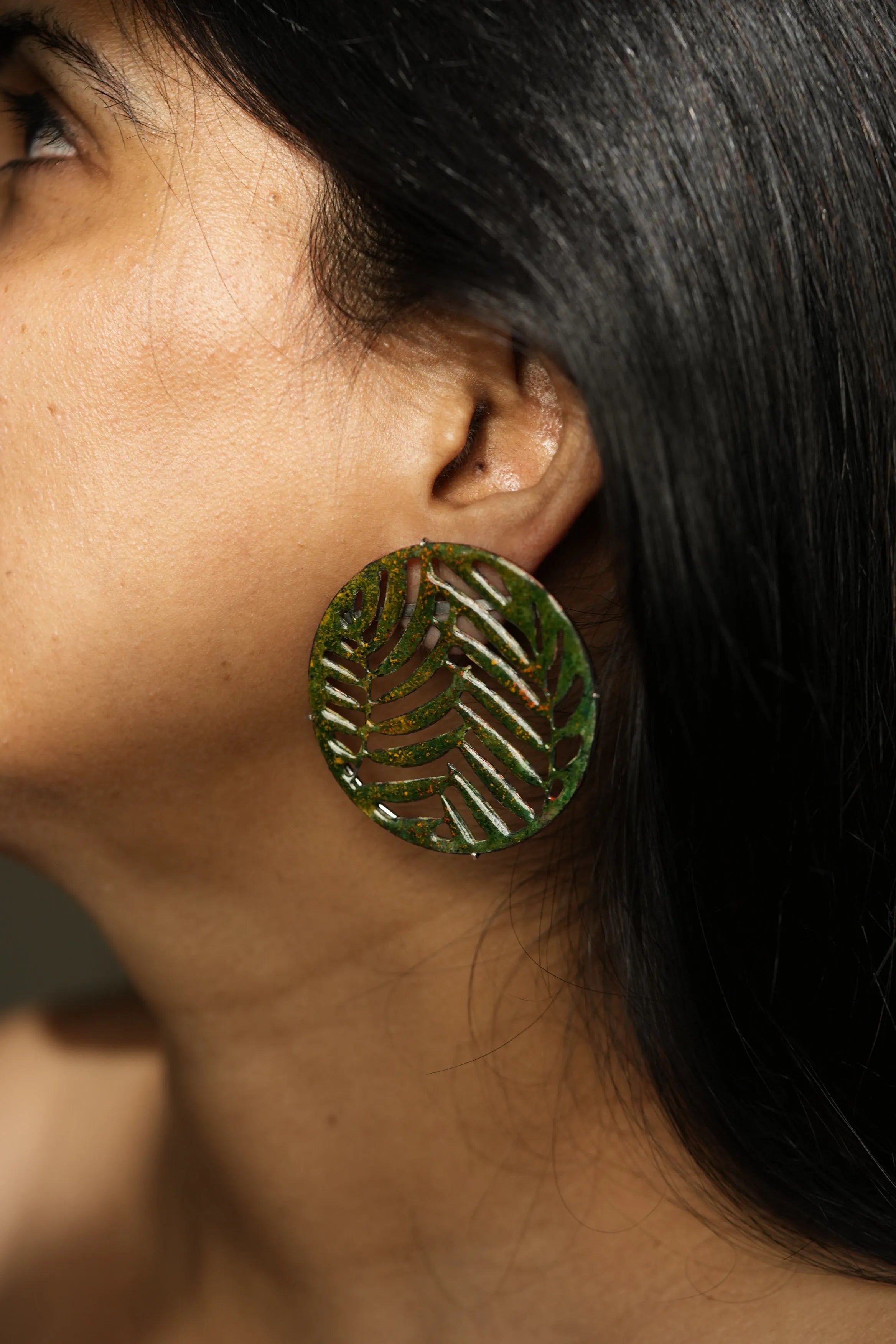 Button Leafy Earrings