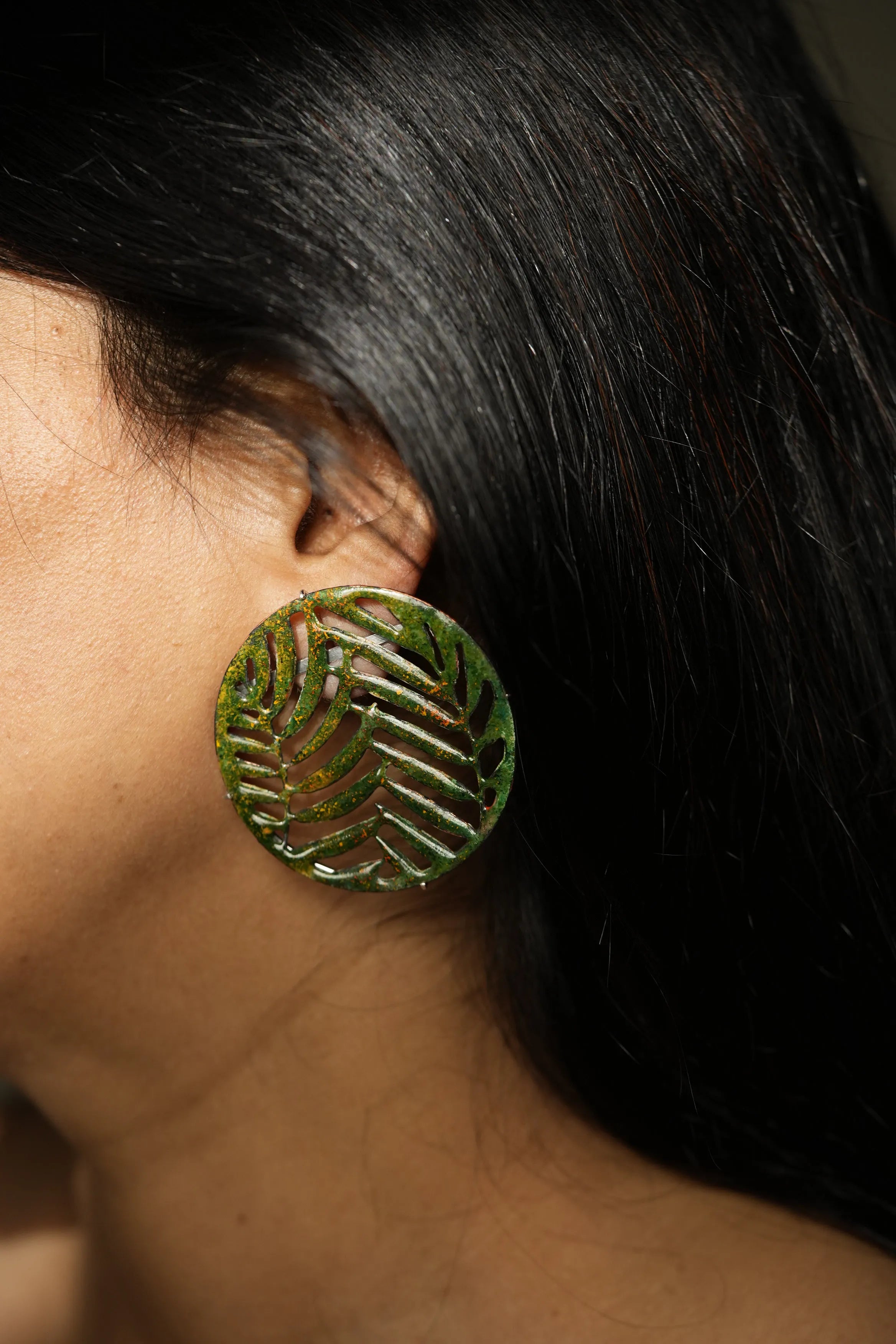 Button Leafy Earrings