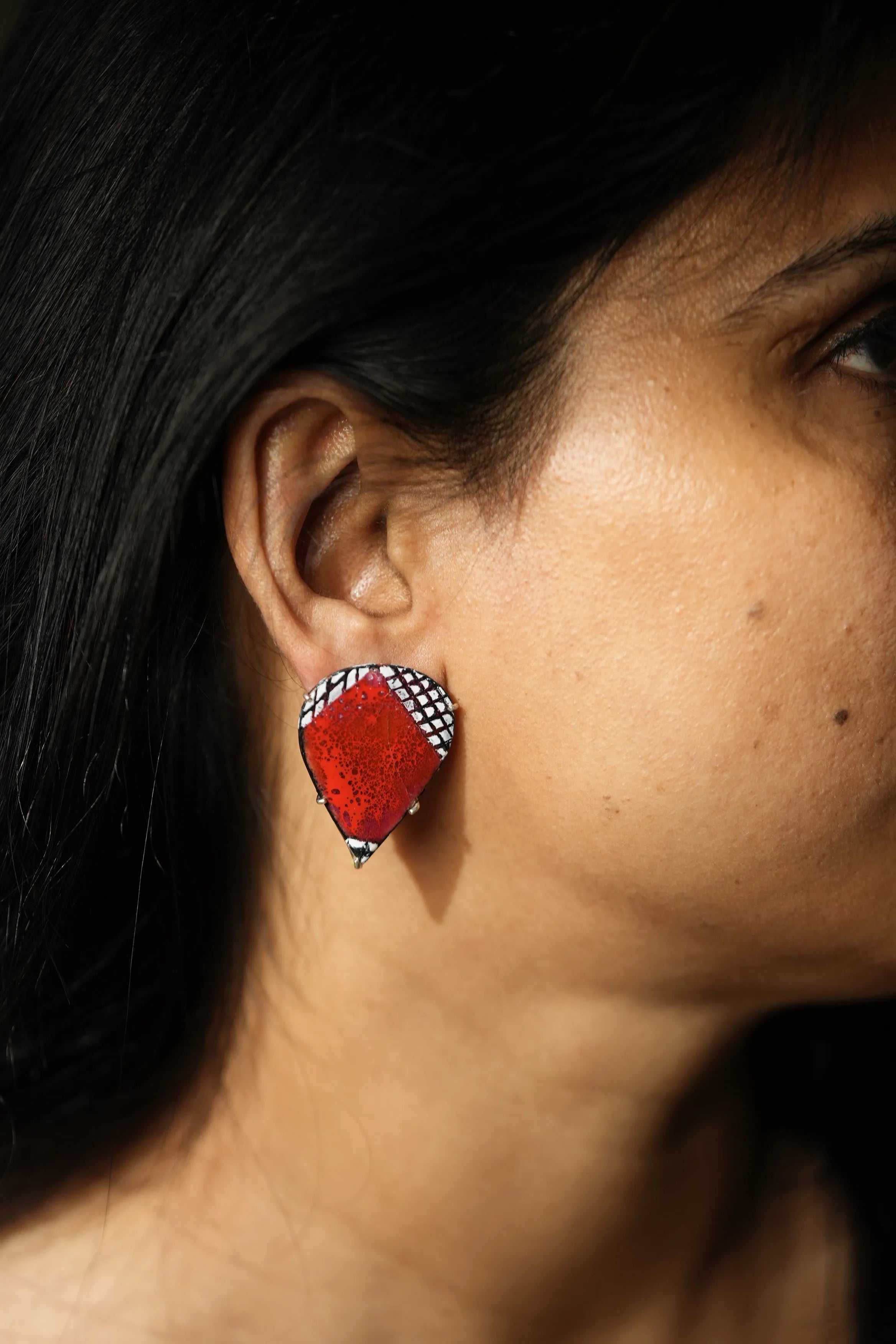 Pear Checkered Drop Earrings