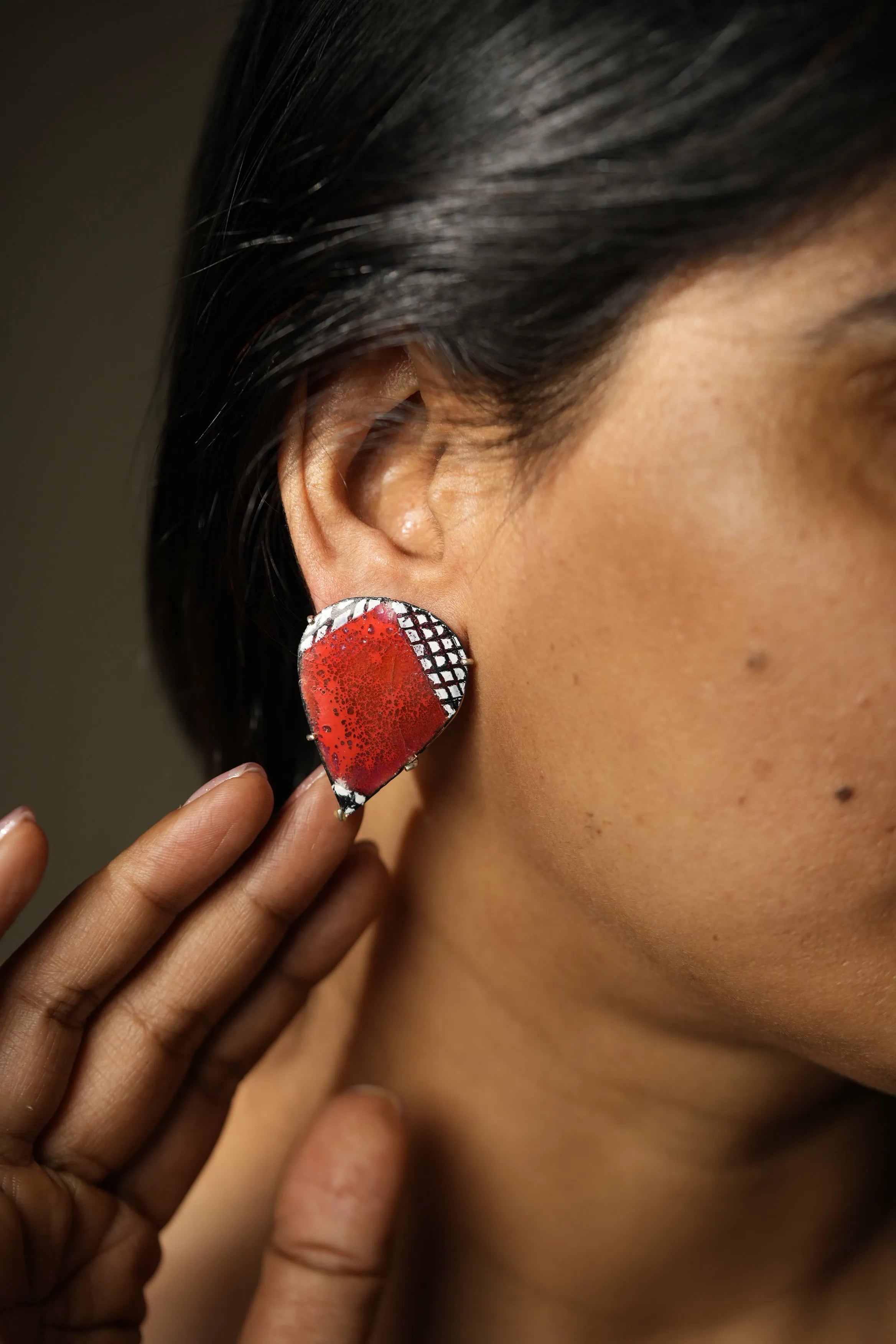 Pear Checkered Drop Earrings