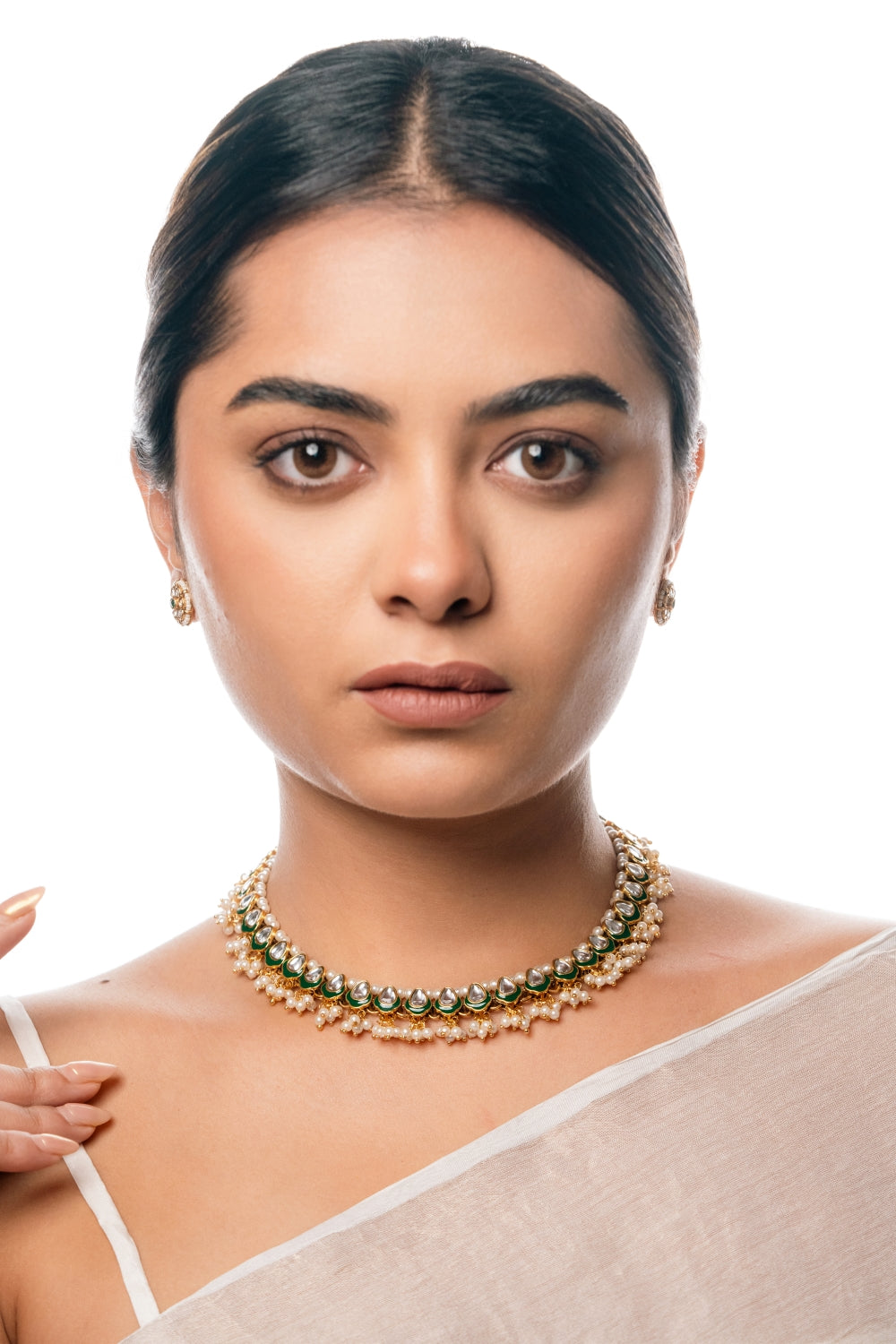 Oval Shape Kundan Green Choker Necklace