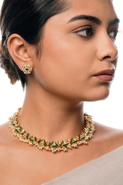 Tri-Kundan Green Choker Necklace