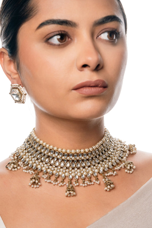 Opulent Kundan Pearl Choker Necklace Set