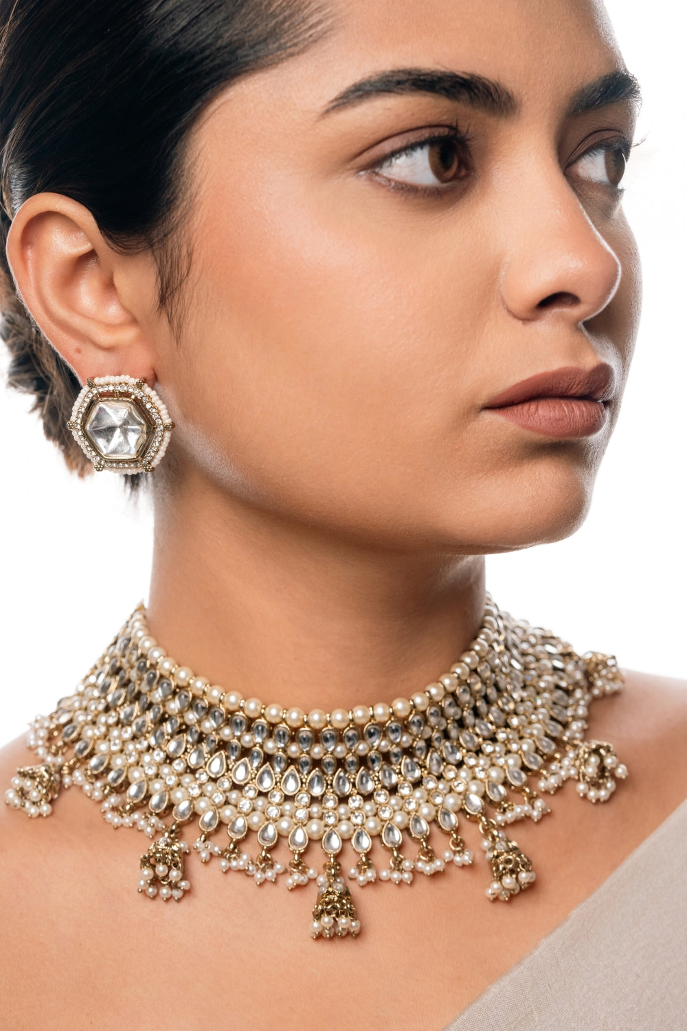 Opulent Kundan Pearl Choker Necklace Set