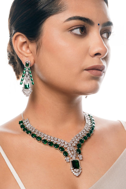 Emerald Green Glow Cubic Zirconia Necklace Set