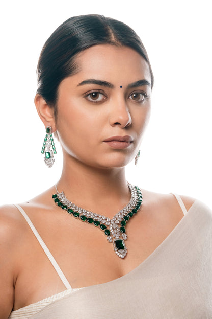 Emerald Green Glow Cubic Zirconia Necklace Set