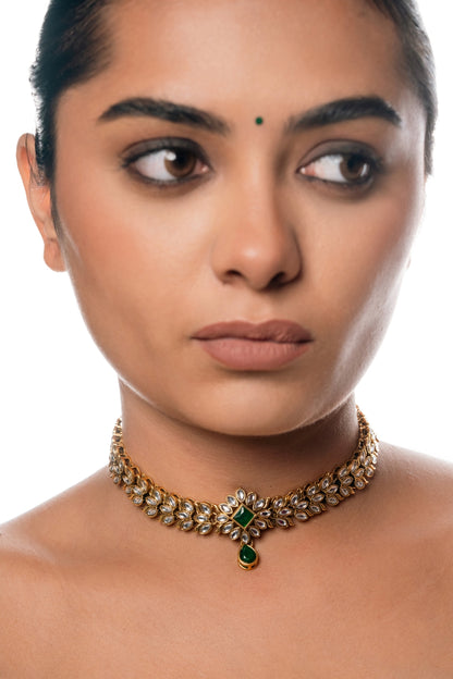 Handcrafted Green Kundan Matha Patti with Diamonds