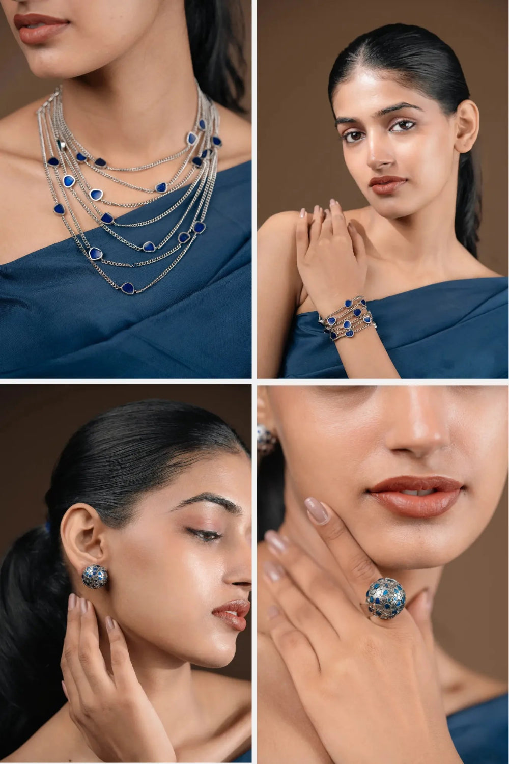 Leela Layered Combo of 4- Necklace, Bracelet, Earring & Ring