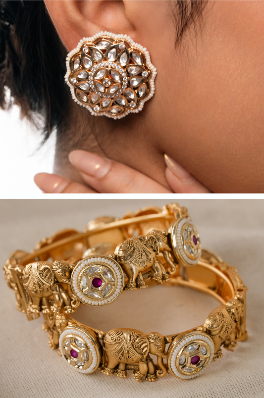 Modern Kundan Studs & Fusion Bangles Set