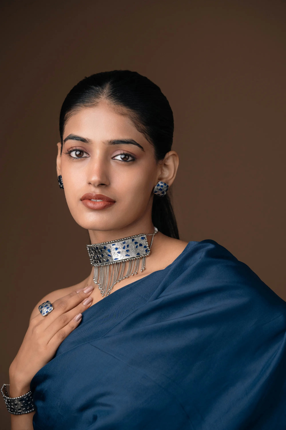 Raas Choker Combo of 4- Choker, Cuff Bracelet, Stud earrings & Ring